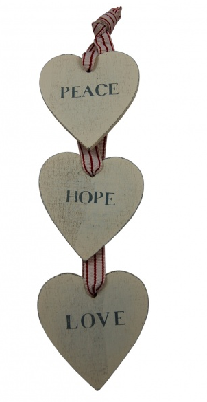 peace, hope, love hanging heart plaque